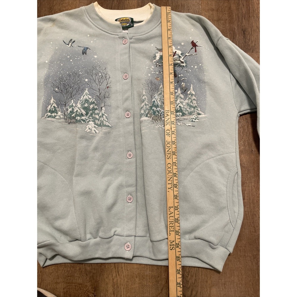 Vtg Cabelas For Women Cardigan Sweatshirt Womens L Snow Winter Birds Bunny NOS - Picture 11 of 16
